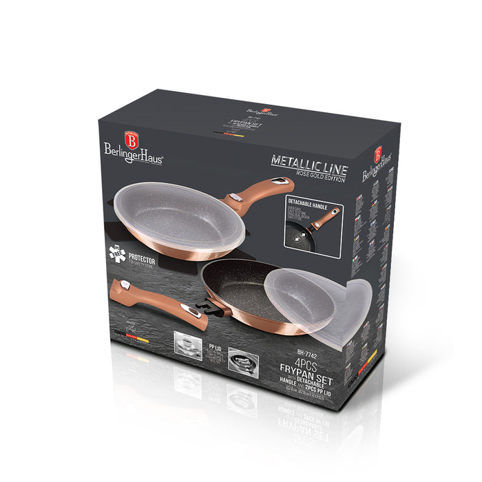 Berlinger Haus Bazar Juego de sartenes de 4 piezas con mango desmontable Metalica  Rose Gold Edition