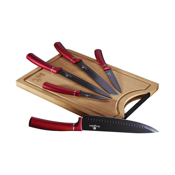 5999108469756 Berlinger Haus Bazar Jgo Cuchillos c/tapla picar d/Bamboo 6 pcs burgundy