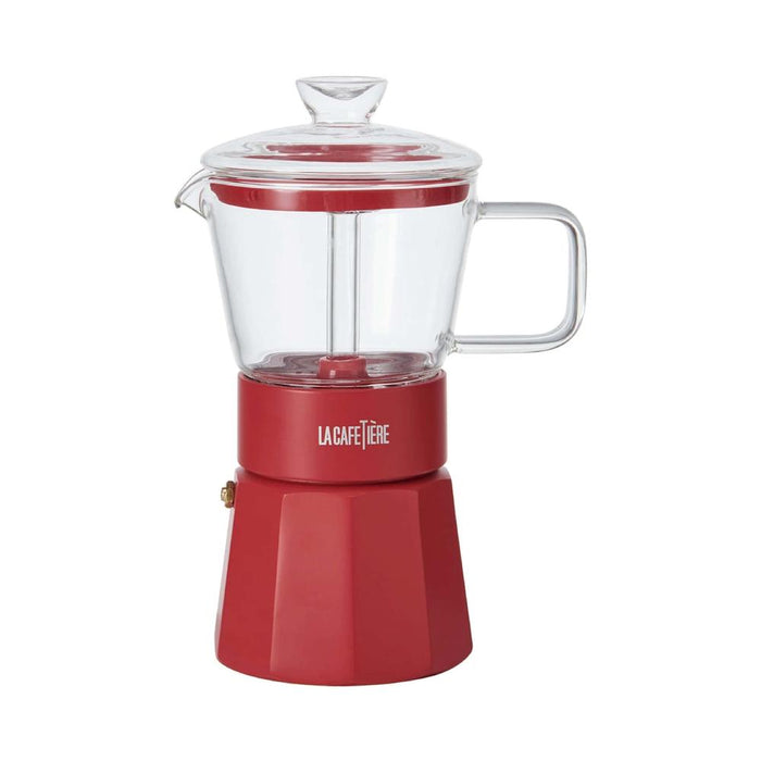 La Cafeterie Bazar Cafetera Expresso de vidrio Rojo 240ml 6 Tazas Caja de Regalo