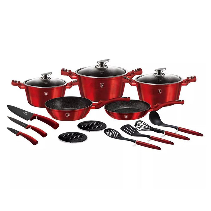5999108411205 BERLINGER HAUS BAZAR BATERIA DE COCINA DE 17 PIEZAS METALICA  EDICION BURGUNDY